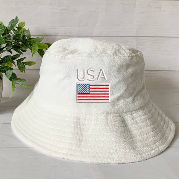 One Nine – Großhandel Bucket Hat – Damen – Frotteehut vom 4. Juli, Fischerhut, Flagge der USA