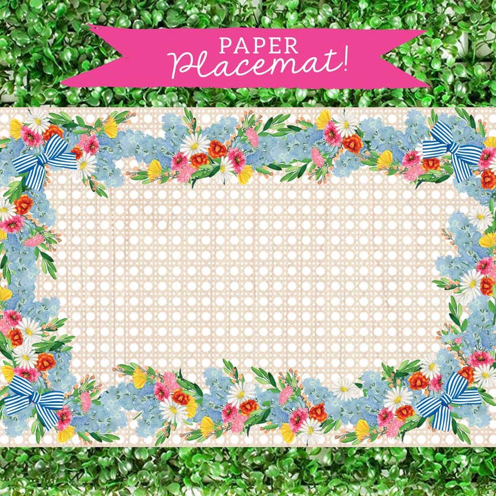 Floral Frame & Cane Paper Placemat For Summer Parties for wholesale by billet-doux
