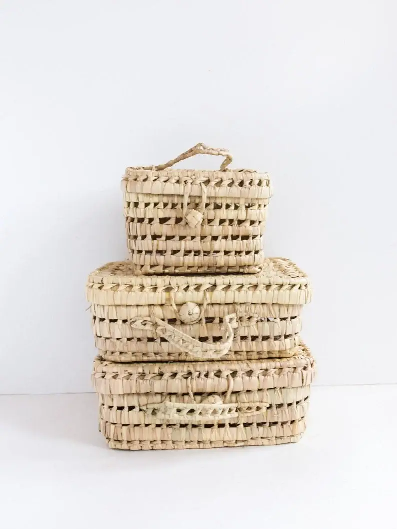 High crafty – wholesale Basket – 🧺 Suitcase Basket Set – Handwoven Palm Leaf Storage Baskets0