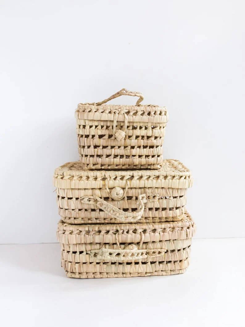 High crafty โ wholesale Basket โ ๐งบ Suitcase Basket Set โ Handwoven Palm Leaf Storage Baskets