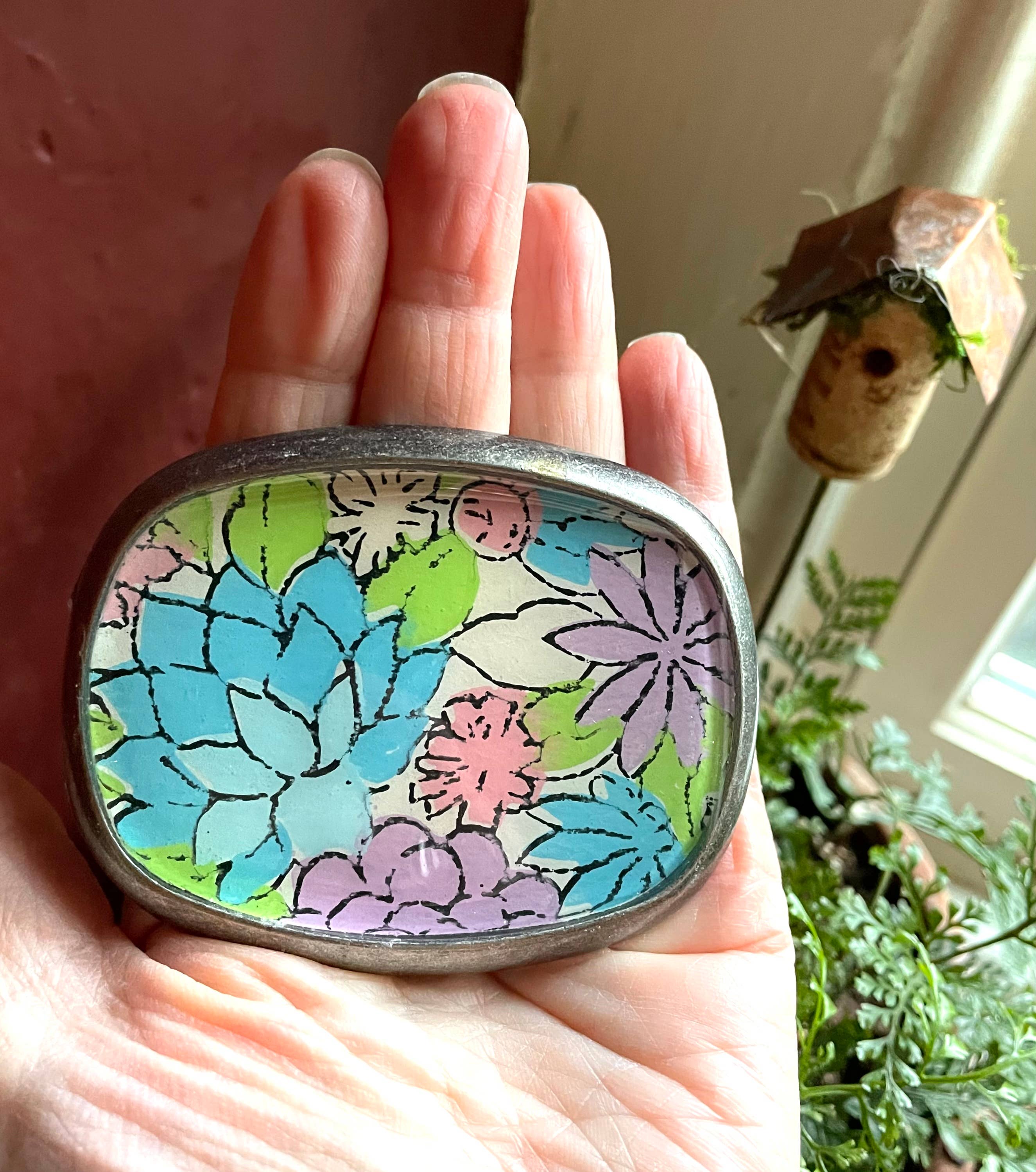 joeyfivecents - Vente Boucle de ceinture – femme - Boucle de ceinture, pastels - fleurs vintage, preppy, rose+vert3