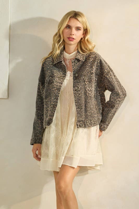 Pink Irene Wholesale - Wholesale Jacket - Women's - Leopard Printed Denim Jacket22