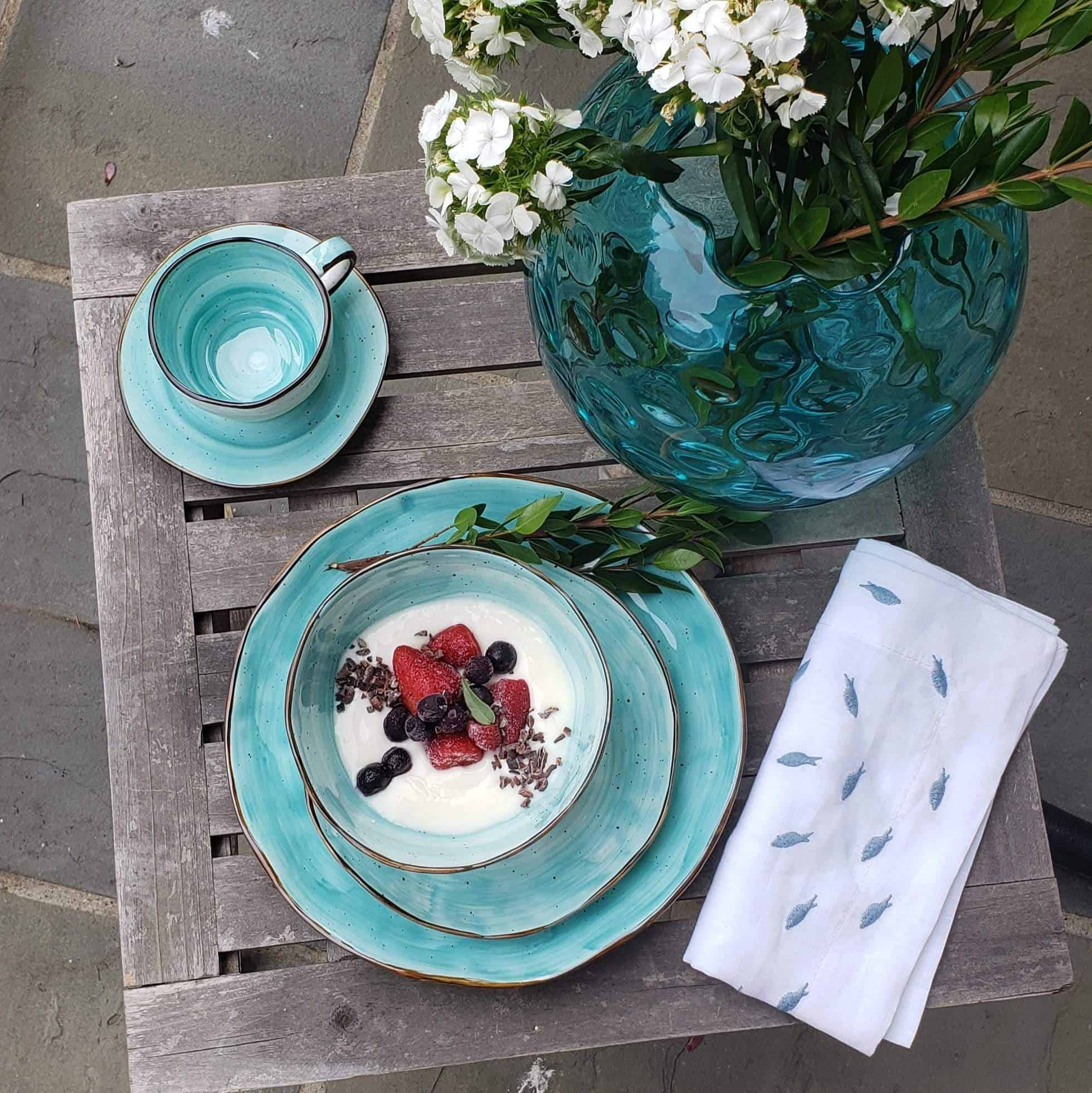 Little White Dish - Wholesale Dinnerware Set - Cabana Turquoise Dinnerware- 20 Pieces4