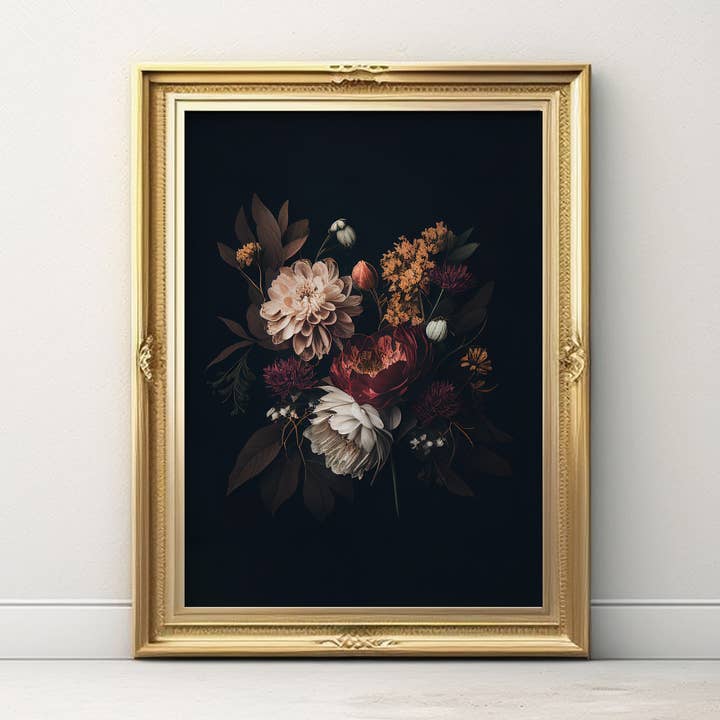 Moody Vintage Floral Print - Dark Background for wholesale by Unleashed Pen