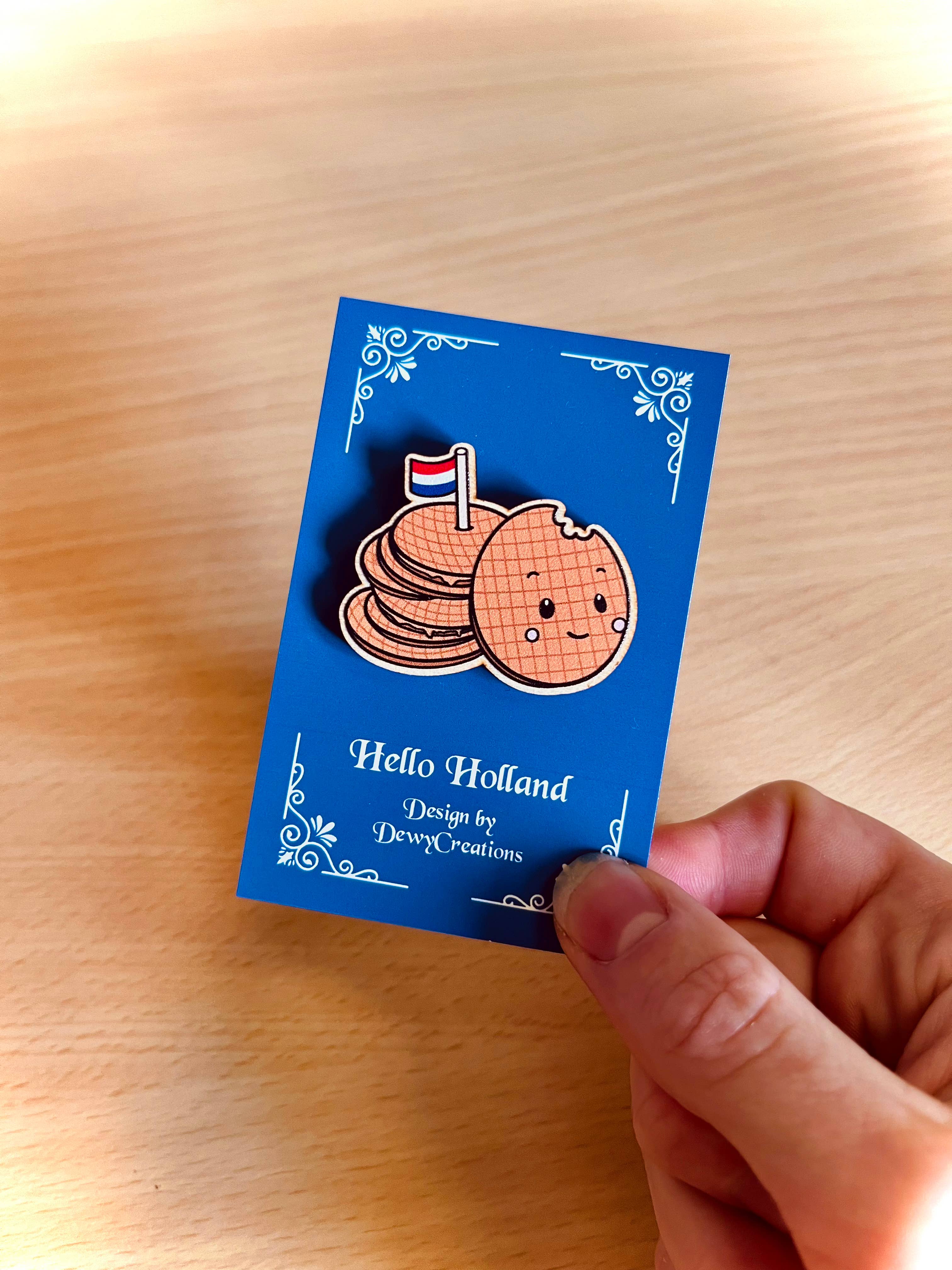 DewyCreations - Wholesale Lapel Pin/Button - Wooden pin - Cute, Kawaii, Dutch Waffle1