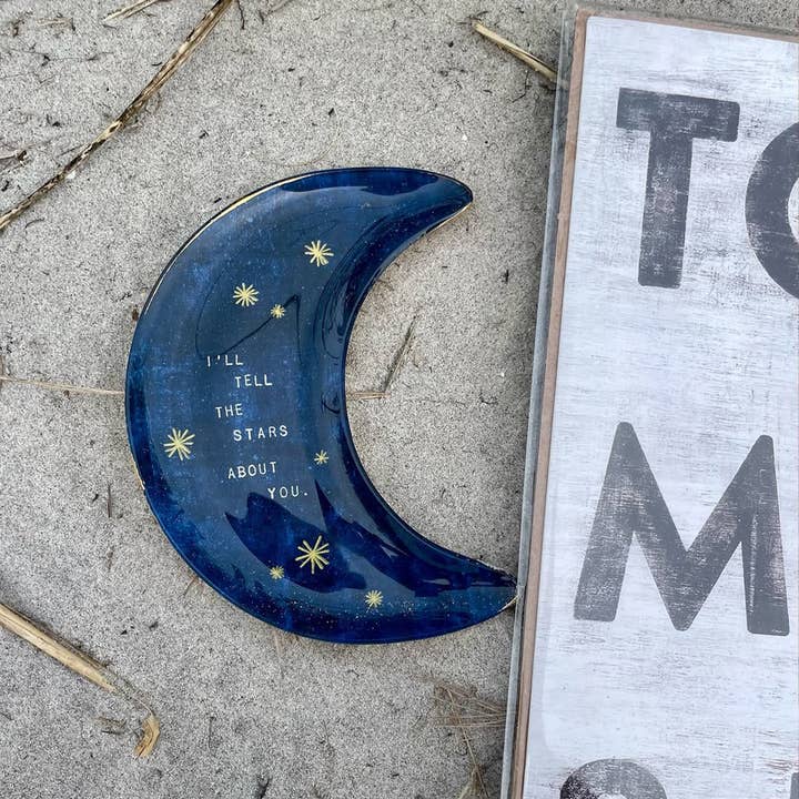 Sugarboo & Co - Wholesale Decorative Plate/Dish/Bowl - I'll Tell The Stars About You Small Moon Decoupage Plate2