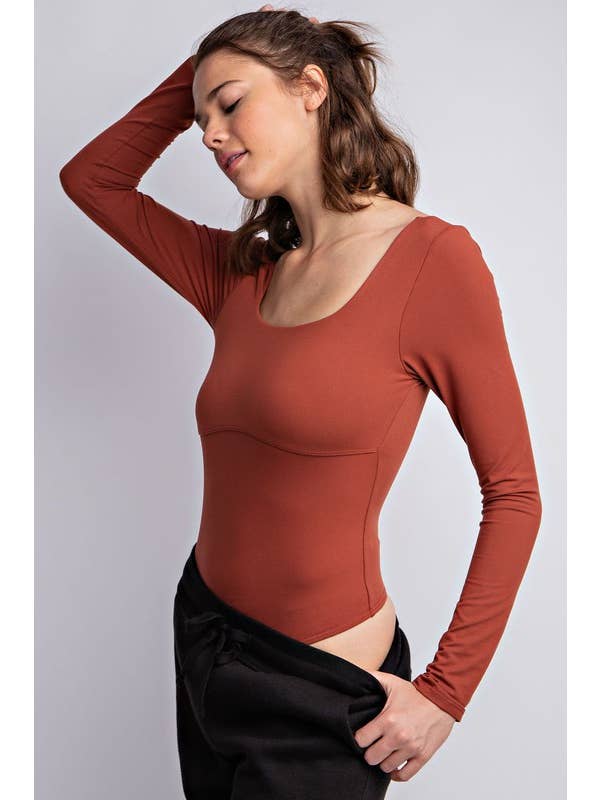 Sunday Morning - Wholesale Bodysuit - Women's - T759837 Long Sleeve Square Neckline Yoga BodySuit2