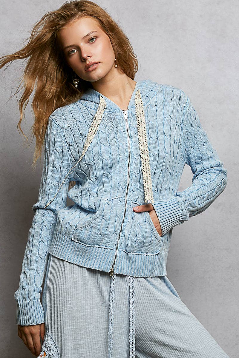 Pol Clothing - Wholesale Hoodie - Women's - Full Sleeve Solid Acrylic Sweater Hoodie Zip Up Knit Top62