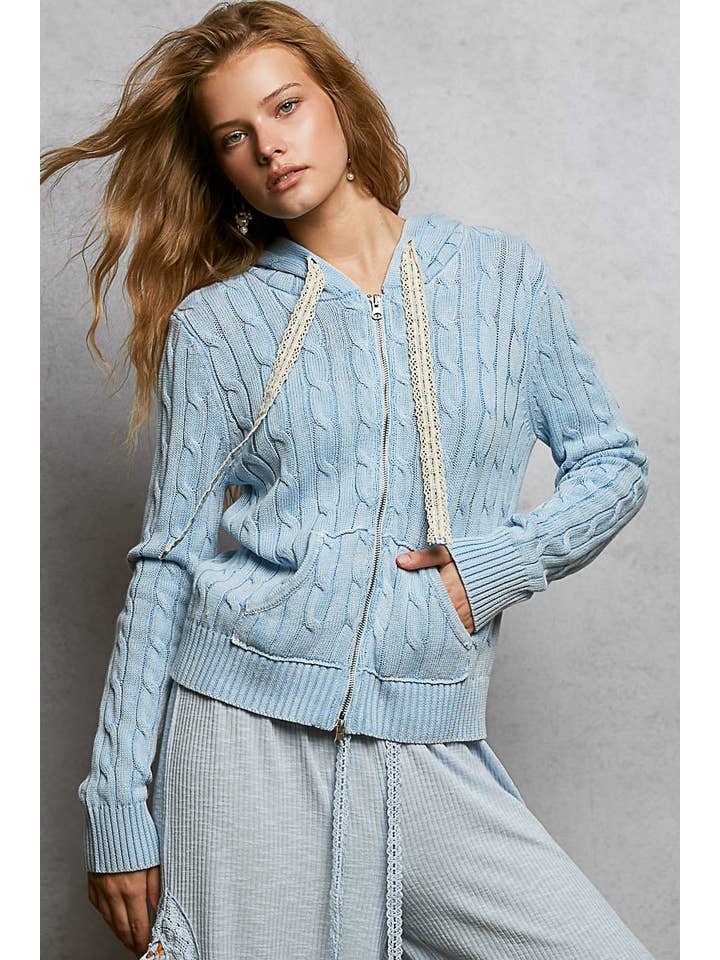 Pol Clothing - Wholesale Hoodie - Women's - Full Sleeve Solid Acrylic Sweater Hoodie Zip Up Knit Top62