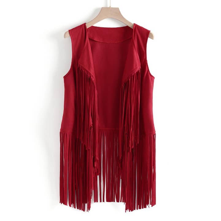Rosa Clothing - Wholesale Outerwear Vest - Women's - Fashion Thin Tassel Slim Sleeveless Vest