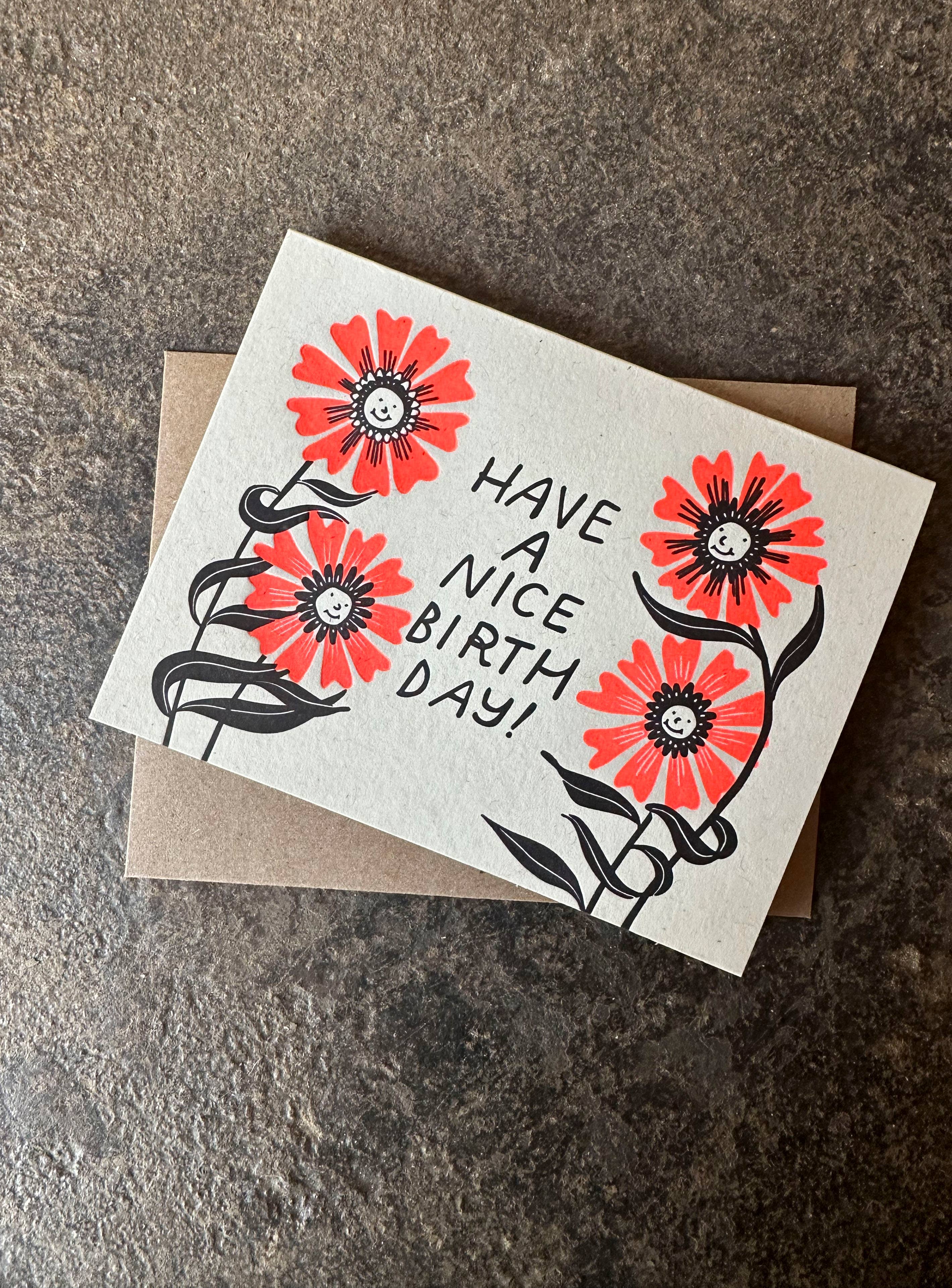 Ratbee Press - Wholesale Birthday Card - Birthday Flowers Letterpress Card4