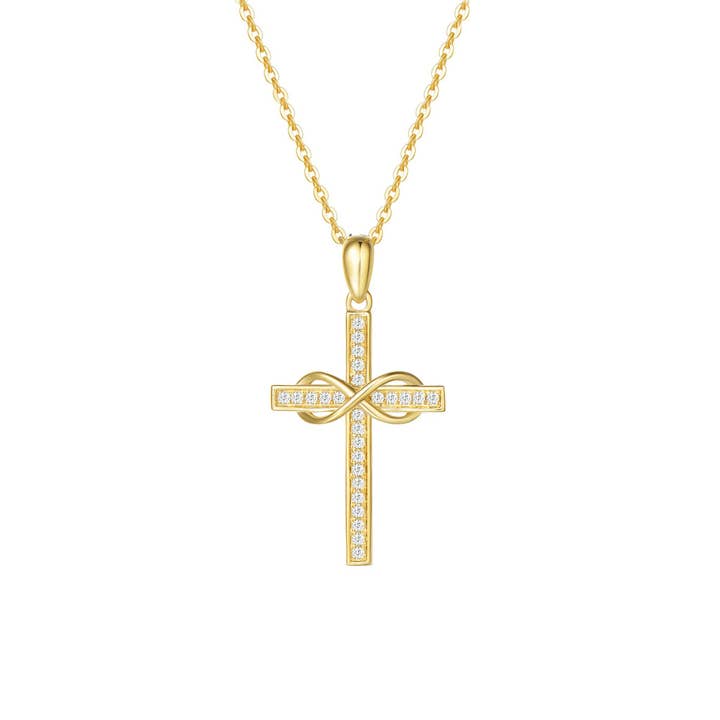 Collar FANCIME Diamond Infinity Cross en oro amarillo de 9 quilates para venta al por mayor de Fanci Me Jewelry
