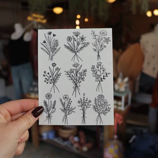 The Raven’s Edge Studio - Wholesale Temporary Tattoo - Wildflower Bouquet Temporary Tattoos: Boho Floral Sheet3