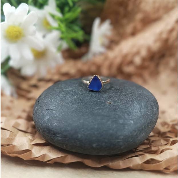 Bagues en argent sterling avec verre de mer pour la vente par Yemaya Collections