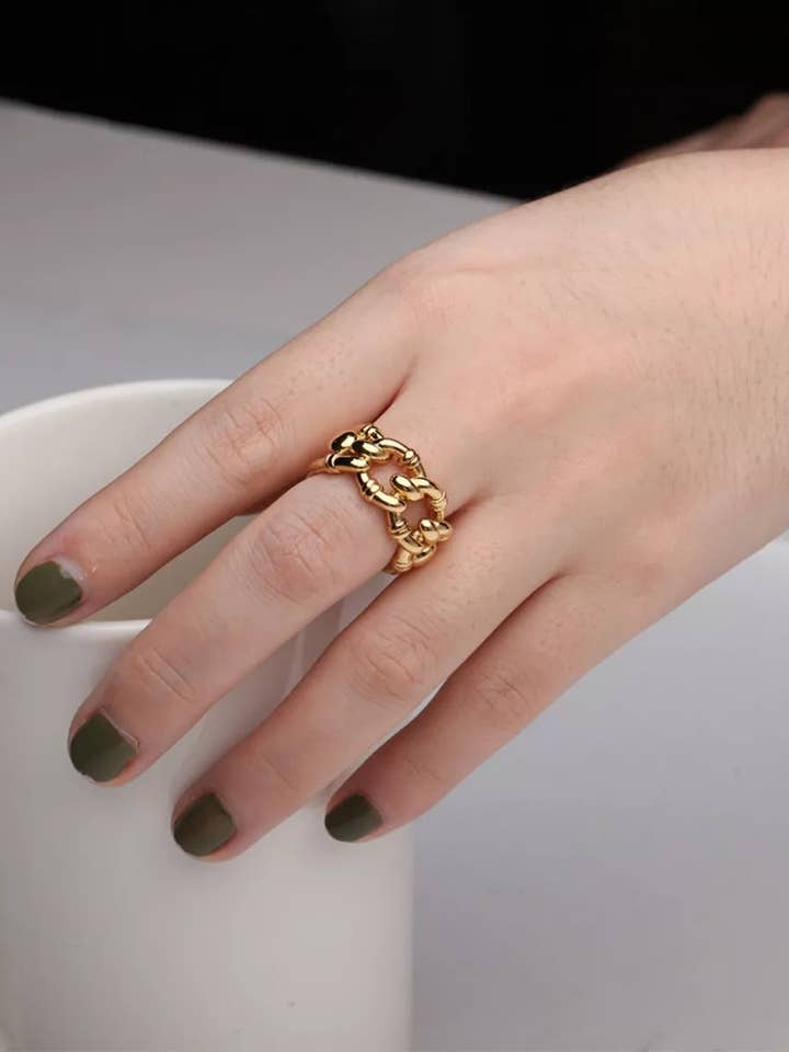 18K Gold-Plated Chain Link Open Ring for wholesale by React Activewear