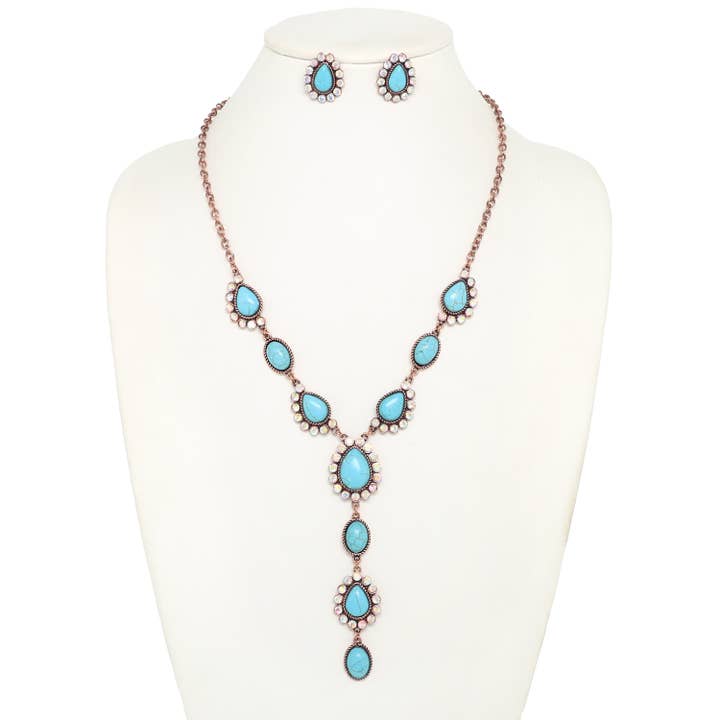 SP Sophia Collection - Wholesale Jewelry Set - Western Turquoise Y-Shaped Necklace Set