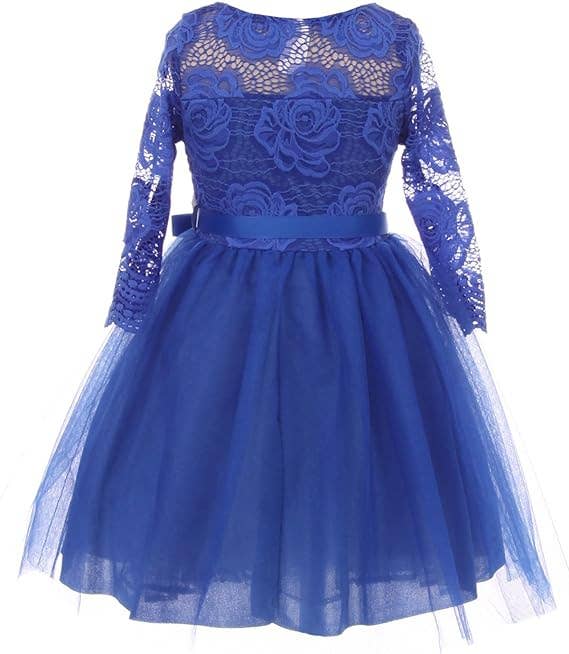 iGirlDress - Wholesale Dress - Kids - Little Girls 3/4Sleeve Floral Lace Corsage Flower Girl Dress5