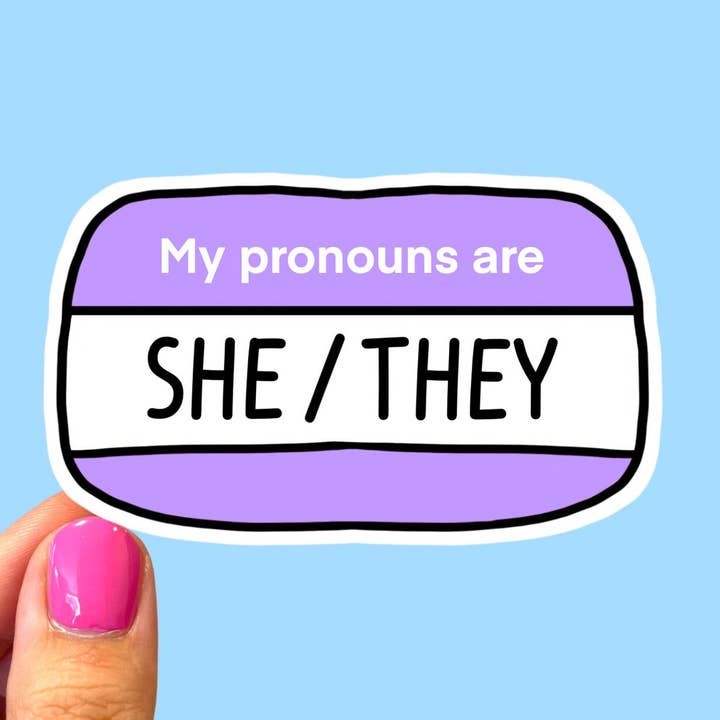 Mes pronoms sont elle/ils, autocollant de pronom, autocollant Pride pour la vente par Radical Buttons