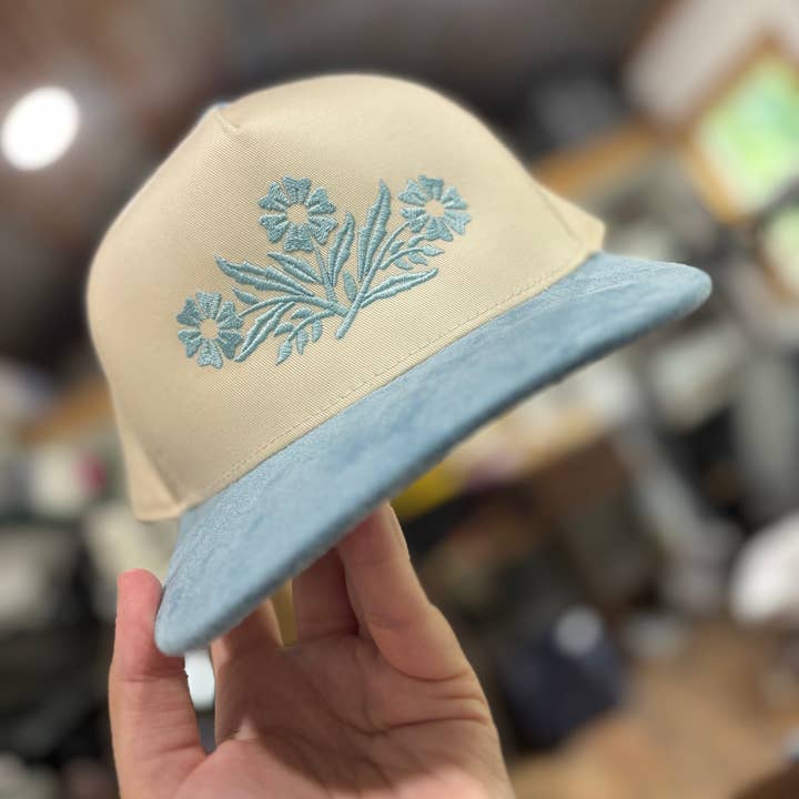 Embroidered Vintage Glass Kitchen Ware Suede Bill Ball Cap for wholesale by Chicken Scratch Design Co.