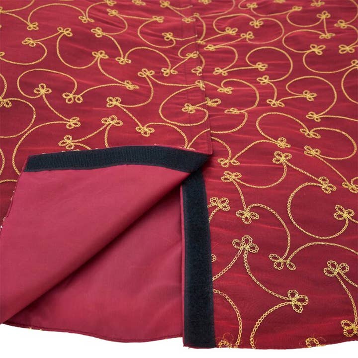 Fennco Styles - Wholesale Tree Skirt - Gold Embroidered Burgundy Christmas Tree Skirt6