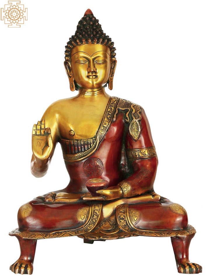 20" Buddha i Vitark Mudra | Handgjord | Mässingsskulptur för wholesale av Exotic India Art