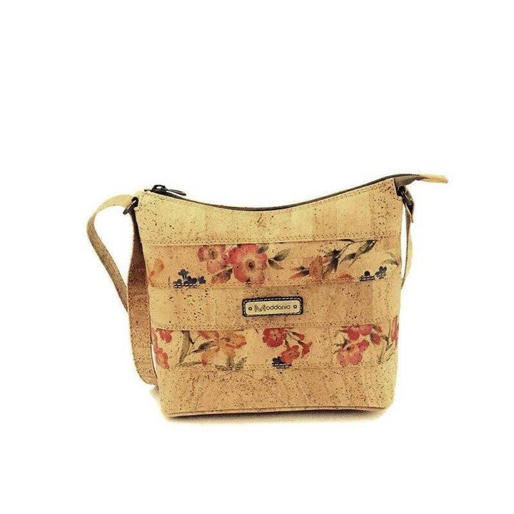 Sac à bandoulière en liège et porte-monnaie végétalien pour femme en rouge floral pour la vente par Moddanio Cork