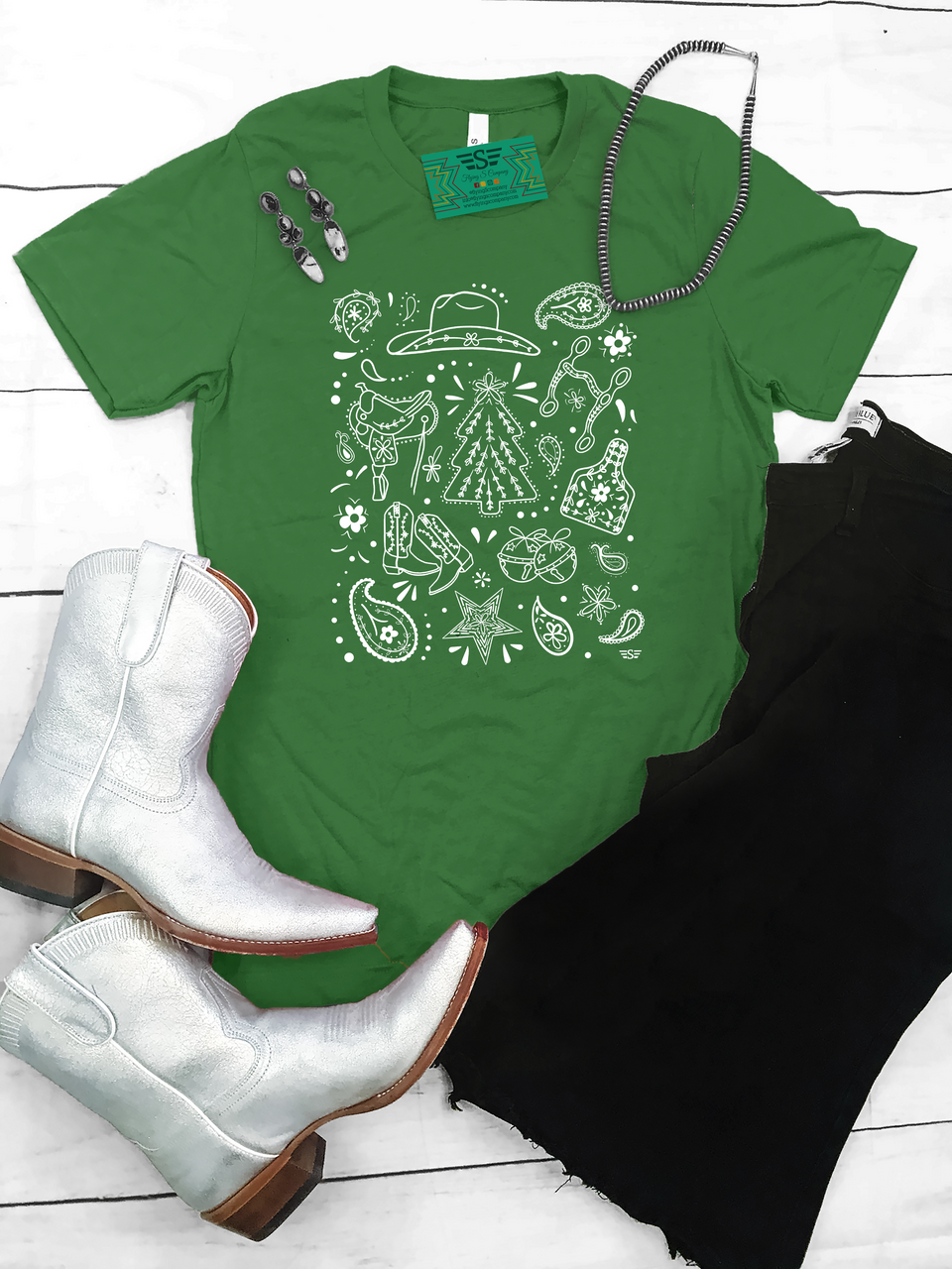 Flying S Company - Wholesale Screen Printed T-Shirt - Women's - Western Christmas Bandana Tee1