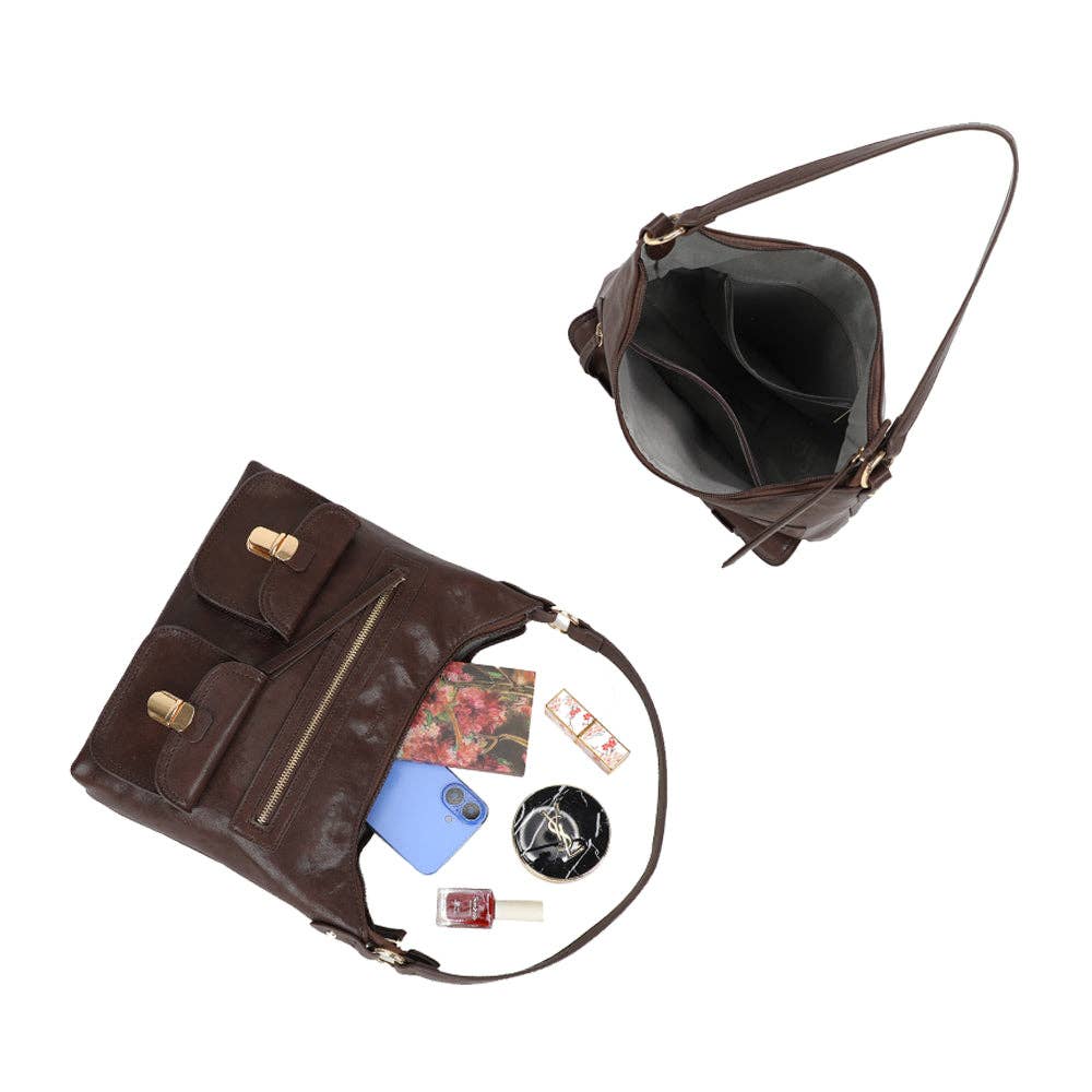 Gallantry - Wholesale Schoudertas - Dames - Calista schoudertas met gouden gespen en meerdere vakken6