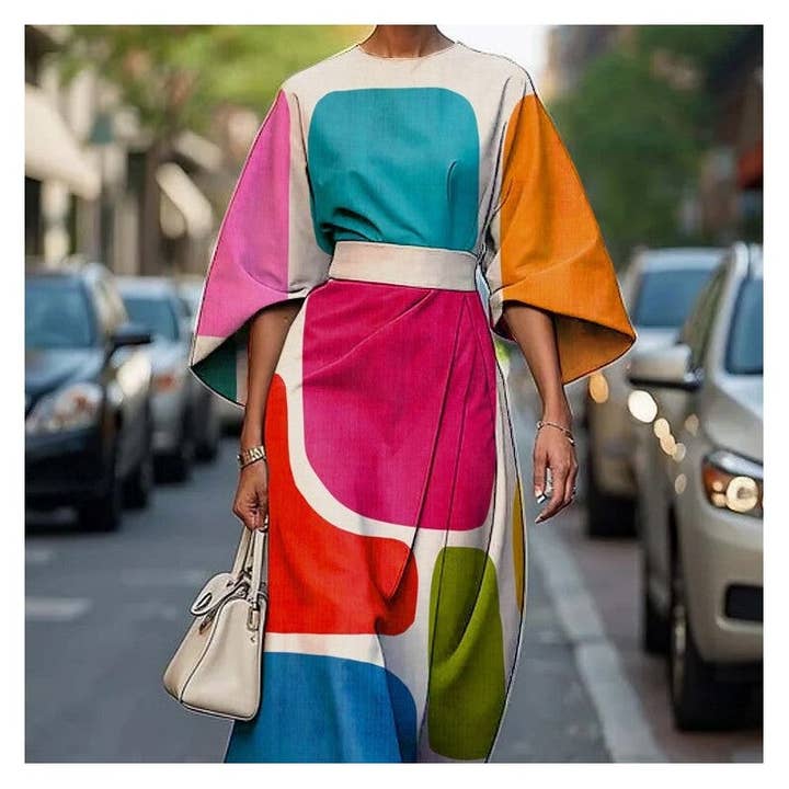 PRINTING Floral Print Short Sleeve Maxi Dress for wholesale on Faire