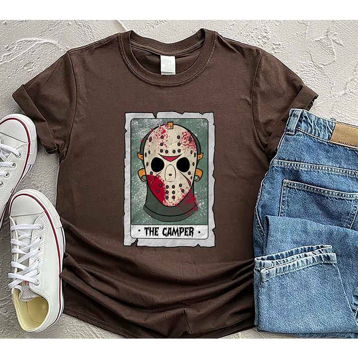 Black Jason Voorhees Tarot Card Shirt, The Camper Friday Shirt for wholesale on Faire