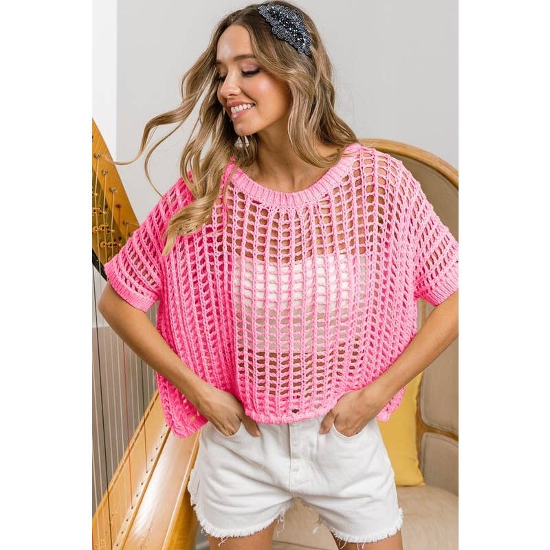 IVE – wholesale Knit top – Women's – SHORT SLEEVE NET CROCHET TOP6