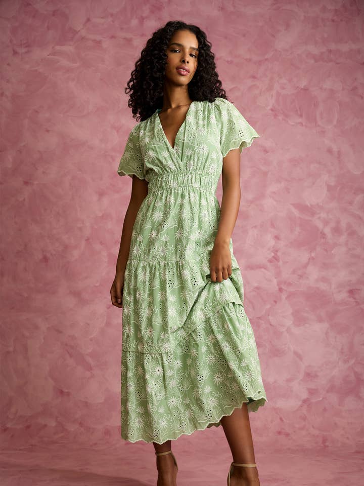 CAP SLEEVE V-NECK MIDI DRESS for wholesale by Maggy London Group