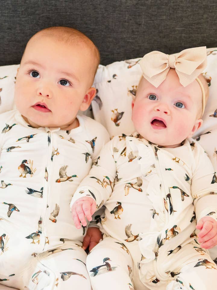 Diving Ducks - Convertible Zip Ruffle Footies for wholesale by Saltwater Swaddles
