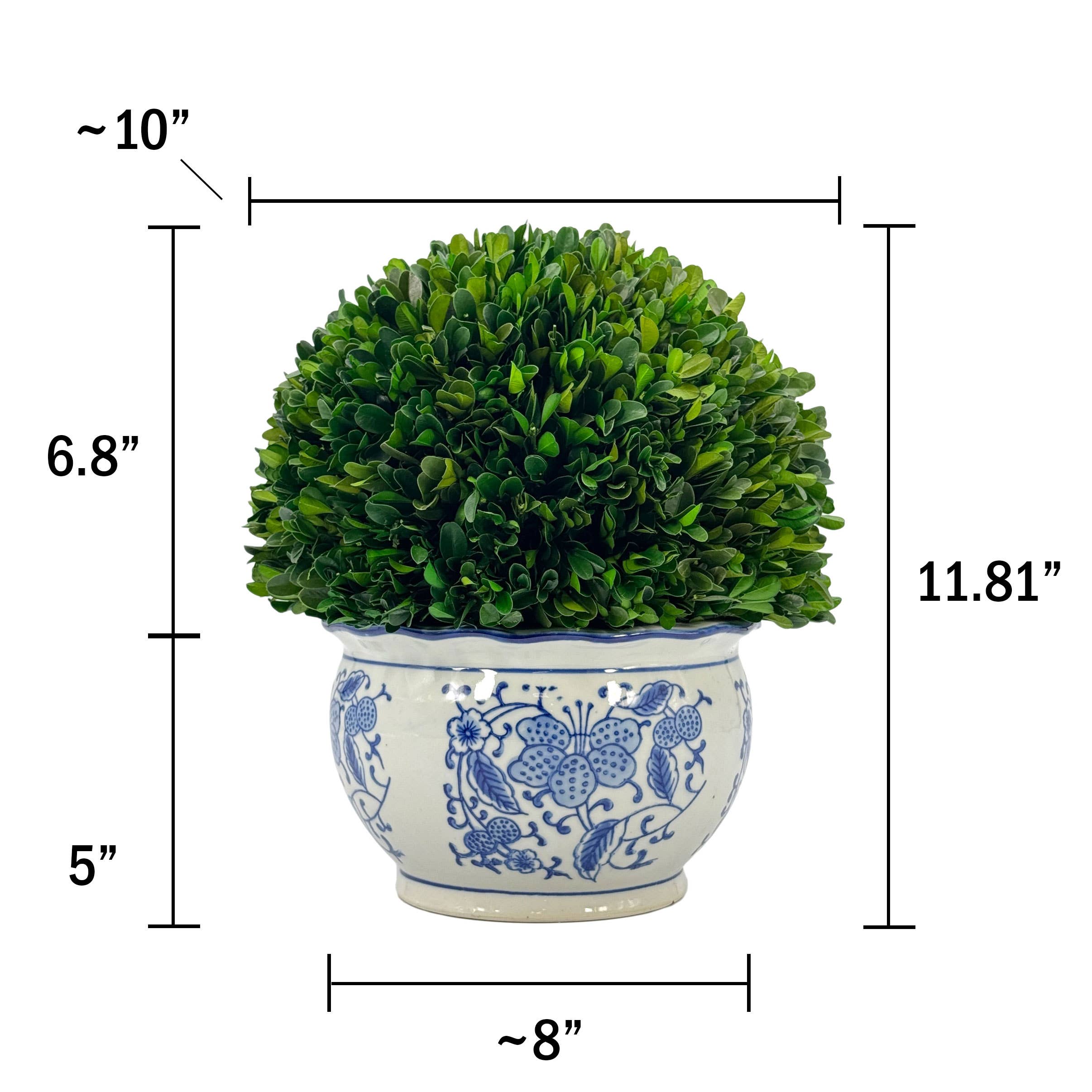 Galt International Company - Wholesale Kunstplant - Buxusbol-topiary in ronde blauw-witte keramische pot8