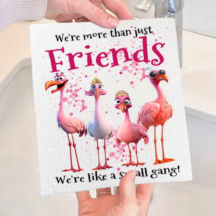 Flamingos Friends Small Gang Funny SWEDISH DISH CLOTH for wholesale by Avery Lane Gifts