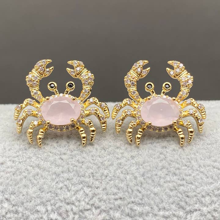 Mio Queena - Wholesale Stud/Post Earrings - Vintage Zircon Inlaid Mini Crab Ear Studs5