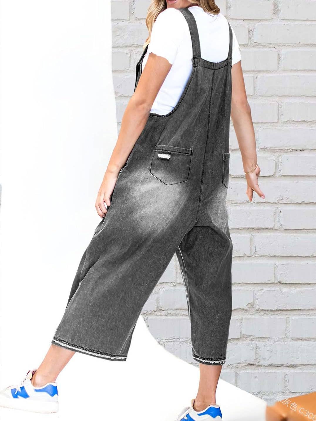 Rosa Clothing - Vente Combinaison – femme - Combinaison en jean vintage délavée à jambes larges et amples5