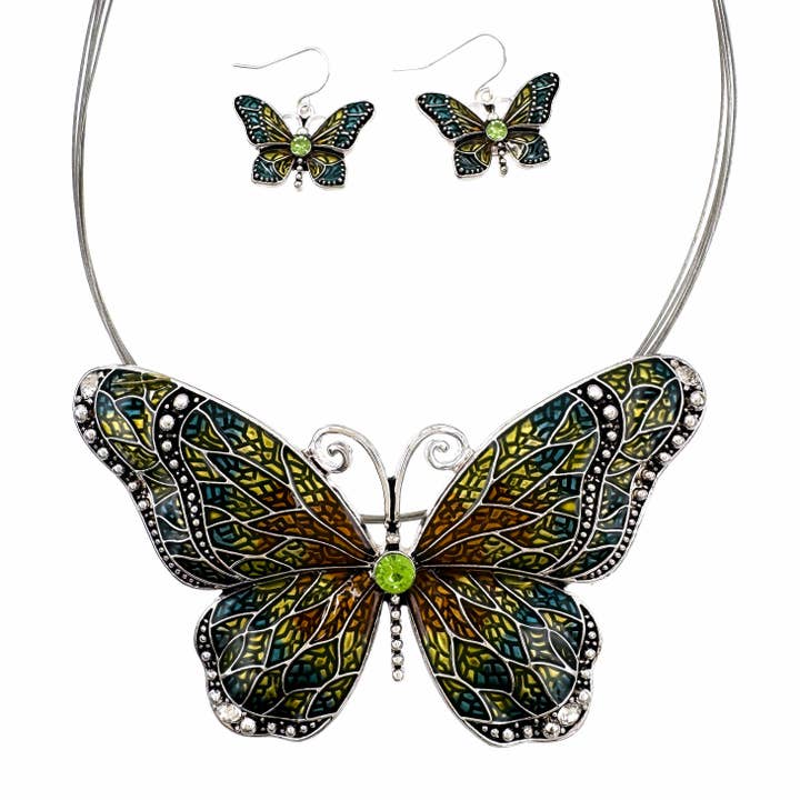 Lunar Deer - Wholesale Jewelry Set - Beautiful Butterfly Wire Necklace Earrings Set