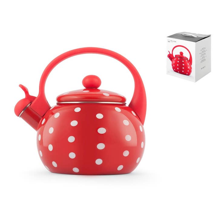 Red Enamel Kettle with White Polka Dots 2 L Induction for wholesale by H&H