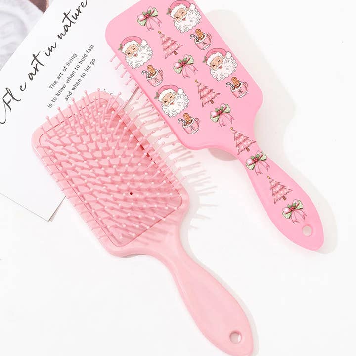 Pink Sweet Santa Christmas Elements Printed Air Cushion Comb for wholesale on Faire1