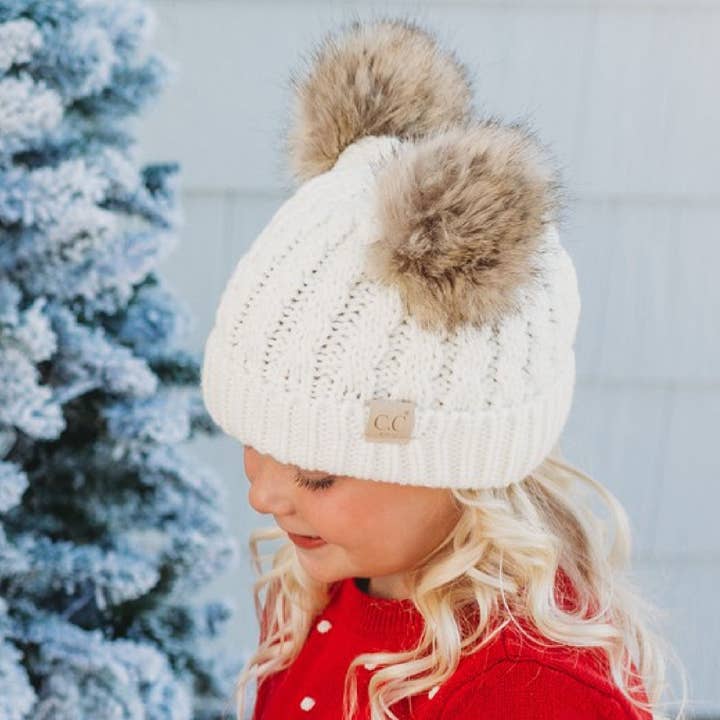 Truly Contagious - Wholesale Beanie - Kids - CC Kids Double Fur Pom Beanie ( KIDS-2055 ) ( HAT-2055 )