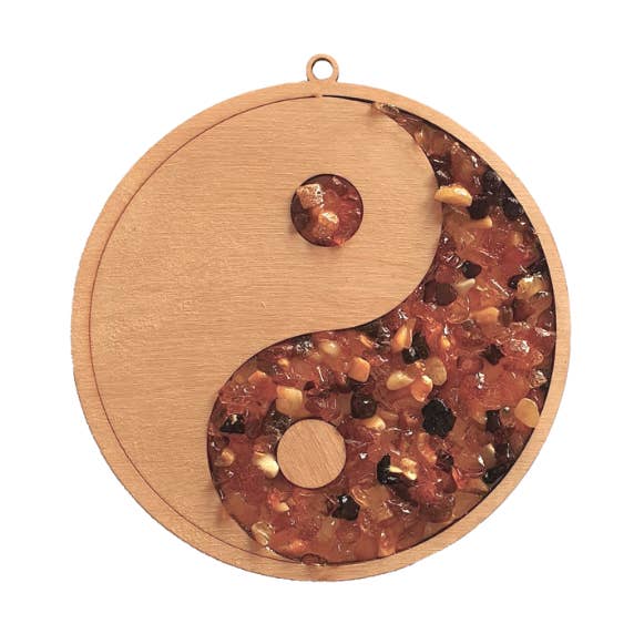 Birch and amber yin and yang plate and decoration, 11 cm for wholesale by OPALOOK France