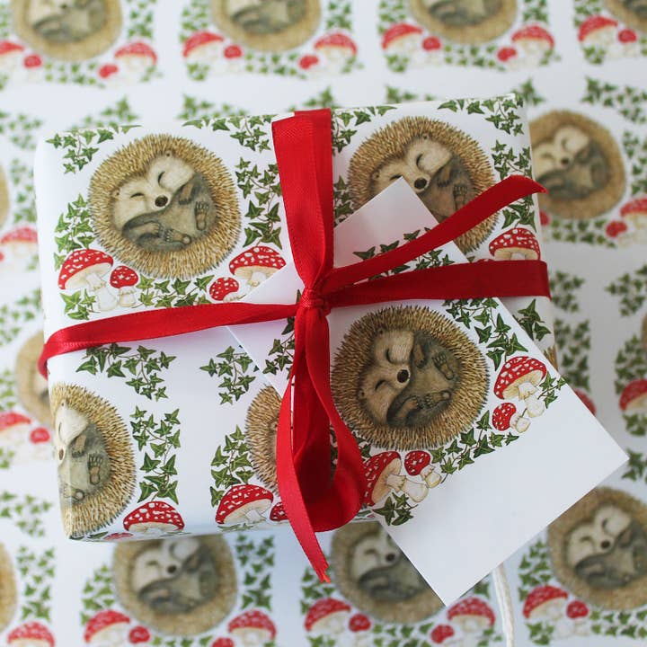 Christmas Snowy Hedgehog Gift Wrap and Tags for wholesale by Rie Designed