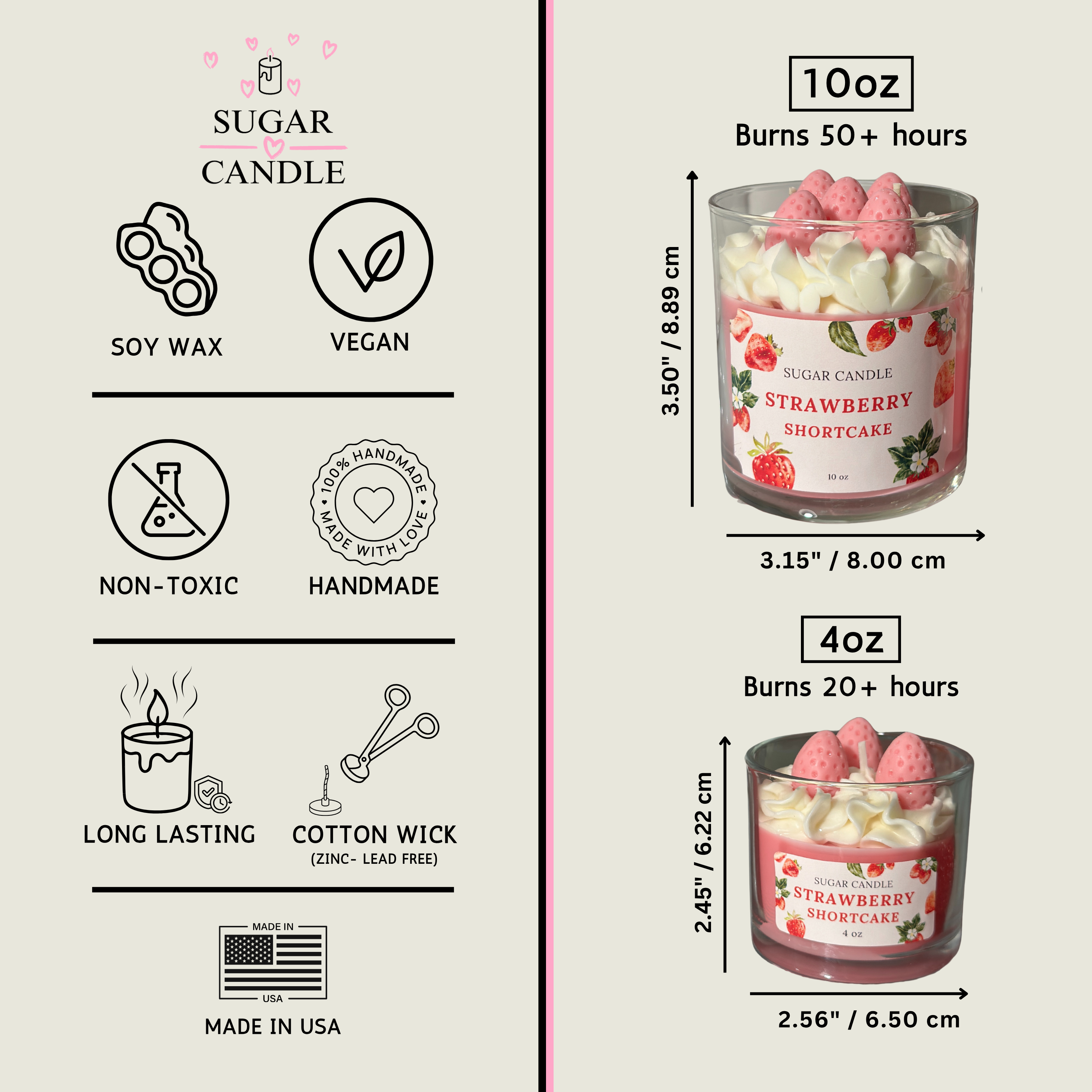 Sugar Candle - Wholesale Jar/Filled Candle - Strawberry Shortcake Candle: Soy Wax, Gift & Retail Ready6