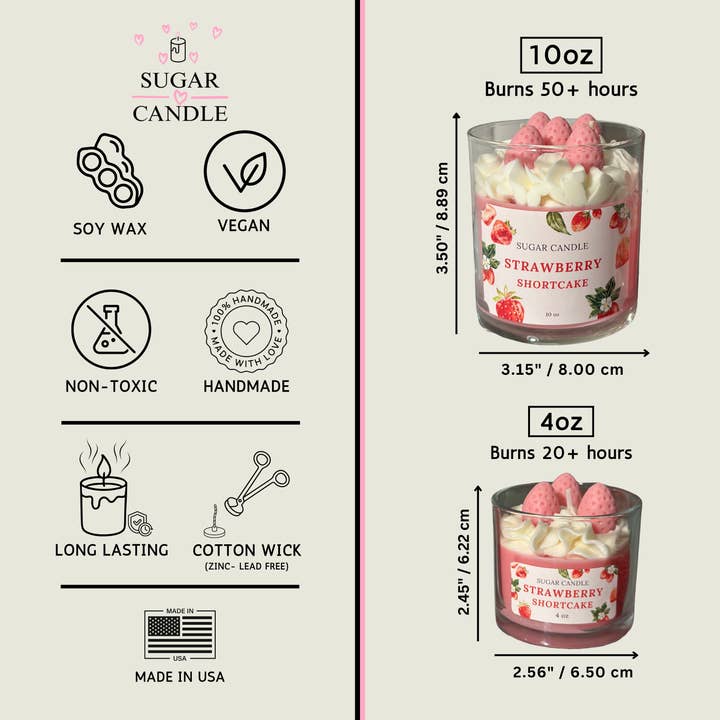 Sugar Candle - Wholesale Jar/Filled Candle - Strawberry Shortcake Candle: Soy Wax, Gift & Retail Ready6