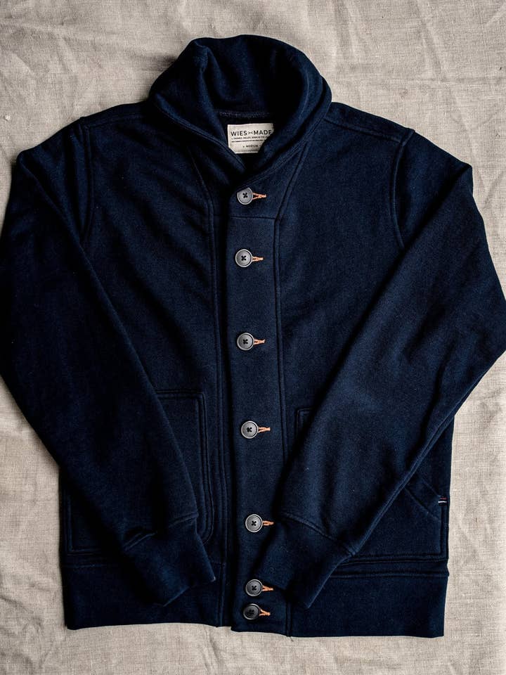 Men's Bodega Shawl Cardigan | 14oz 100% Cotton French Terry - Navy for wholesale on Faire