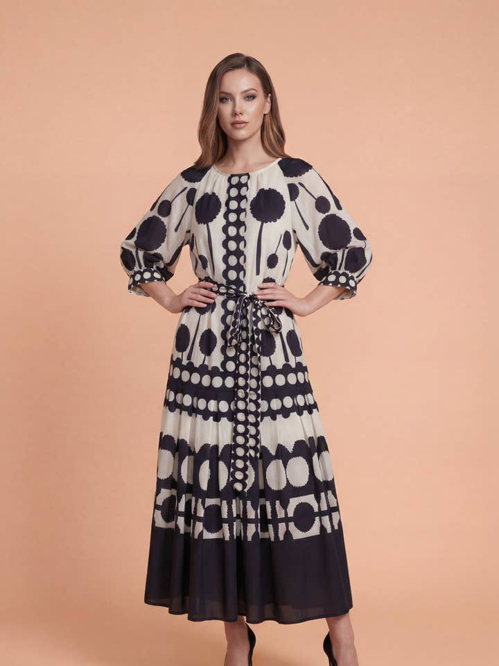 GF1590 GEOMETRIC DOT PRINT MAXI DRESS for wholesale by N by Nancy