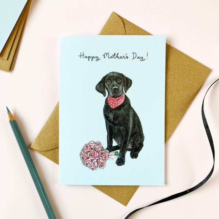 Black Labrador Mother's Day Card for wholesale by Amelia Illustration