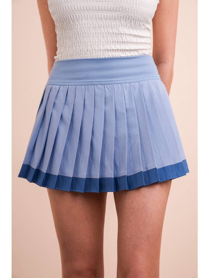 VERY J - Wholesale Athletic Skirt - Women's - NS50132-Two Tone Pleated Activewear Mini Skirt with Shorts