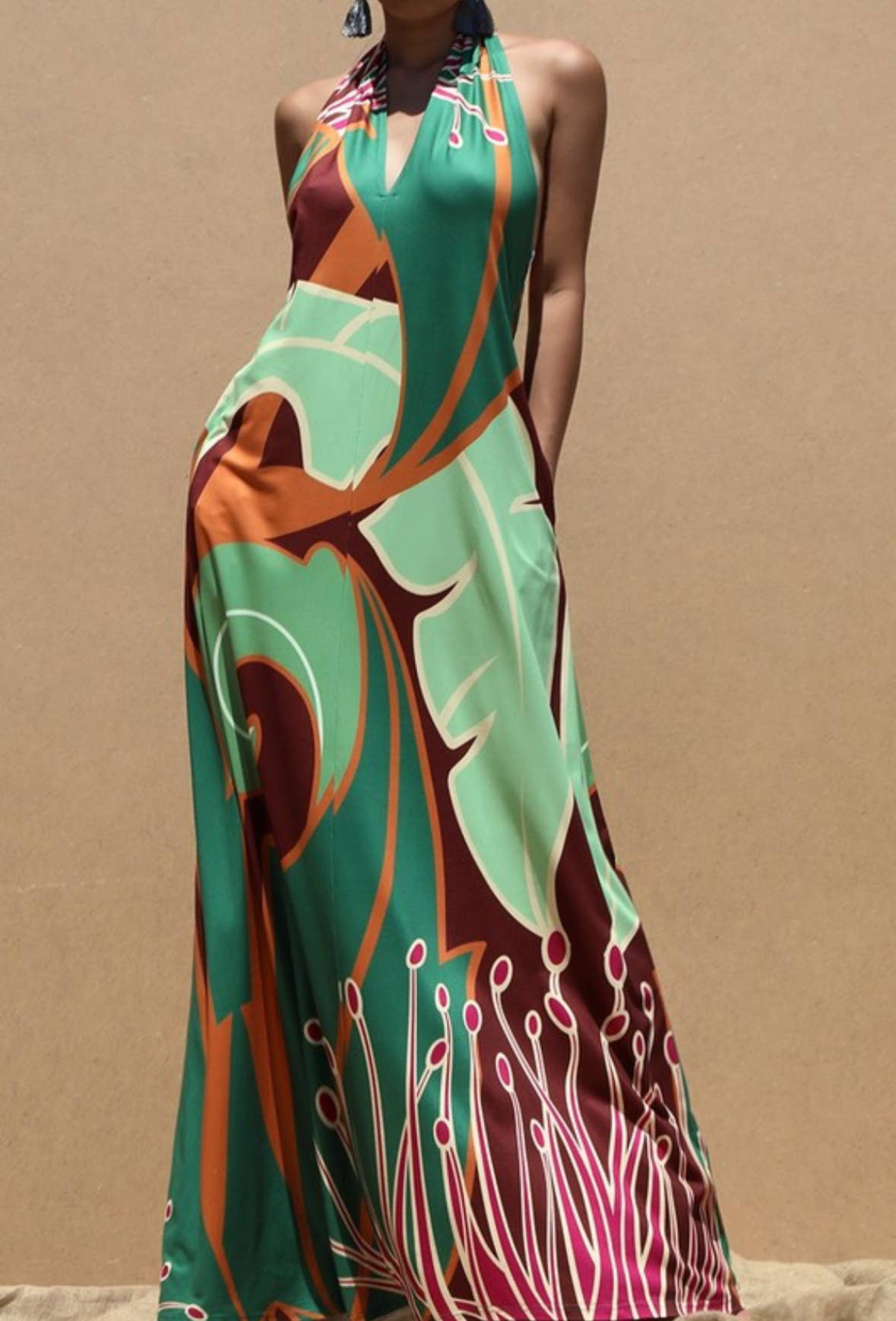 Italy's Kloset - Wholesale Dress - Women's - Green Halter Maxi Dress